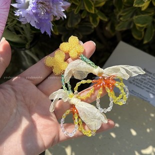 蝴蝶串珠飄帶耳環女春夏海邊度假風耳釘2025新款 高級感耳飾品 長款