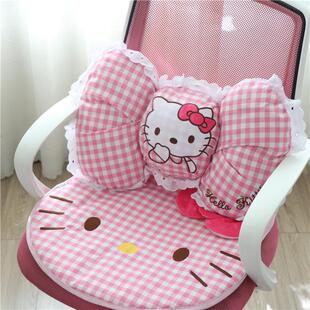 卡通Kitty貓咪粉色公主風少女心麻布坐墊靠枕腰枕電腦椅椅汽車椅