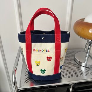 伴手禮帆布包miki喜鋪遛娃袋手提包女袋媽咪包卡通刺繡母嬰休閑包