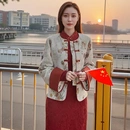 女裝 復古 胖mm冬夾棉加厚提花開衫 中式 常規 外套2025新款 300斤大碼