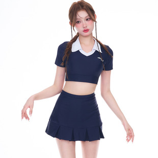 日系小清新少女泳衣女保守裙式 外貿游泳衣 分體純欲風學生溫泉時尚