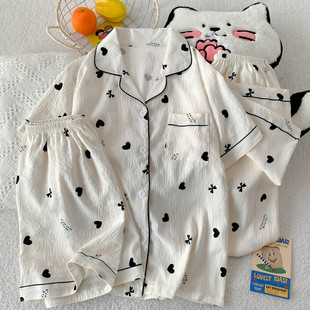 長褲 新品 短褲 短袖 可外穿云朵棉高級感家居服三件 網(wǎng)紅風(fēng)睡衣女夏季