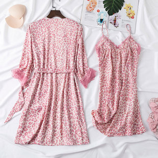 冰絲吊帶睡裙睡袍兩件套帶胸墊家居服 薄款 新品 性感睡衣女夏季