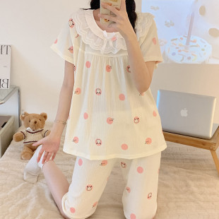 套裝 新品 可愛短袖 睡衣女春夏季 甜美公主風蕾絲花邊寬松休閑家 新款