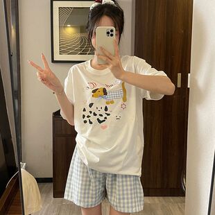 純棉睡衣女夏季 三件套裝 薄款 甜美可愛卡通寬松大碼 家 純棉短袖 新品