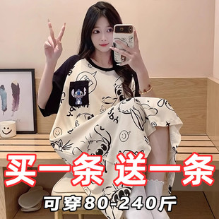 寬松過膝孕婦家居服胖mm 純棉條紋睡衣女學生大碼 新品 睡裙女士夏季