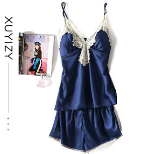 透氣吊帶短褲 水溶花邊拼接睡裙 家居服套裝 女式 睡衣兩件套 夏季