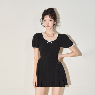 學(xué)生溫泉批發(fā)泳裝 保守裙式 分體平角泳衣女遮肚顯瘦小清新高領(lǐng)短袖