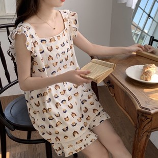 睡衣女夏季 套裝 新款 短褲 碎花少女可愛甜美花邊寬松休閑家 短袖 新品