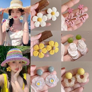 多巴胺編織花朵耳環女2025新款 夏日度假風耳釘小眾設計高級感耳飾
