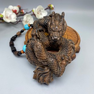 飛龍在天達拉干木雕刻龍牌掛件文玩工藝品手把件汽車內裝 飾品吊墜