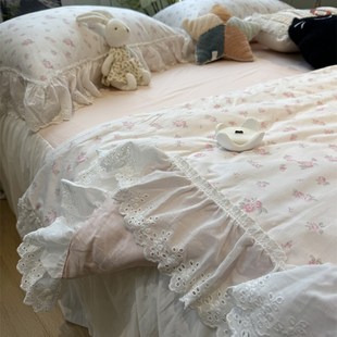 少女心溫柔小f碎花全棉花邊夏涼被四件套床裙款 薄被 空調被夏季
