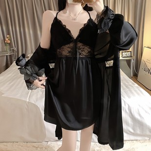 2024年夏季 蕾絲花邊高級感家居服 睡衣女性感吊帶睡裙睡袍冰絲套裝