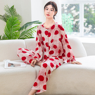 中老年r媽媽長袖 綿綢開衫 家居服夏季 大碼 套 薄款 棉綢睡衣女春秋款