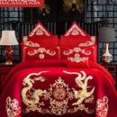 新款 婚慶四件套刺繡新婚床品結婚大紅喜慶套件龍鳳繡花婚禮婚嫁多