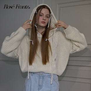 慵懶寬松學院風毛衣韓國正品 允仔同款 RoseFrantz2025春連帽針織衫