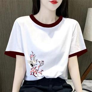 新款 清倉撿漏外貿時尚 t恤女夏季 短袖 洋氣減齡百搭寬松體恤 媽媽裝
