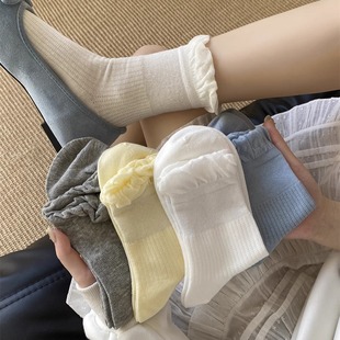 日系中筒襪少女JK洛麗塔花邊短襪搭小皮鞋 無骨白色襪子女夏季 薄款