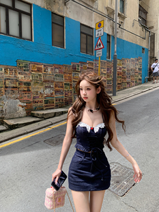 懶懶llan 2025新款 美式 少女甜辣復古牛仔吊帶半裙套裝 嬌憨 你