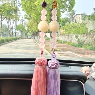 原創手工女士汽車車內掛件高檔雙菩提蓮花車掛后視鏡掛飾車載車用