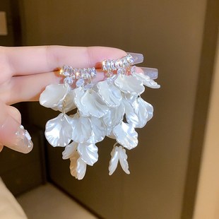旅游度假耳環耳釘耳夾耳墜2025春夏新款 白色貝殼流蘇耳飾女飾品潮