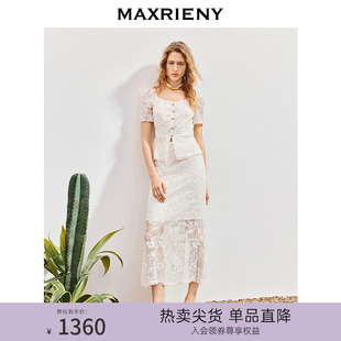 度假兩件套 25夏款 MAXRIENY波嬉風(fēng)鏤空蕾絲雪紡衫 上衣短裙半裙套裝