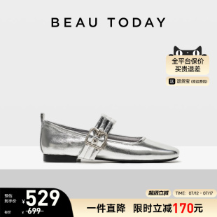 法式 新款 淺口單鞋 BT復古芭蕾鞋 BeauToday銀色瑪麗珍鞋 女鞋 女夏季
