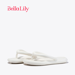 BellaLily新款 子 白色輕便人字拖女外穿防滑涼拖休閑拖鞋