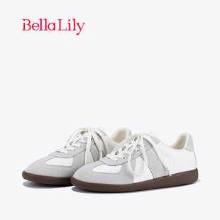 街頭風休閑鞋 BellaLily新款 板鞋 女軟底時尚 輕便牛皮德訓鞋