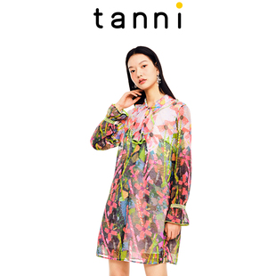 tanni商場同款 連衣裙TL11DR123A 復(fù)古宮廷荷葉邊polo領(lǐng)雪紡襯衫