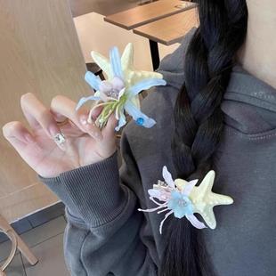 韓國ins博主天藍色海星發(fā)夾甜酷風海邊度假鴨嘴幾何側(cè)邊夾劉海夾