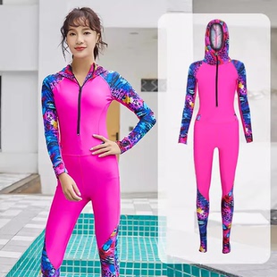防曬泳衣女浮潛服沖浪服 長(zhǎng)褲 連體連帽潛水服女韓國(guó)水母衣大碼 長(zhǎng)袖