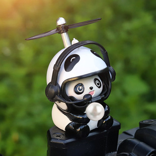 可愛(ài)熊貓風(fēng)車竹蜻蜓電動(dòng)車汽車載擺件后視鏡摩托車自行機(jī)車裝 飾品