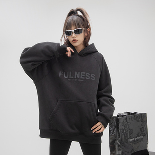 寬松帽衫 ONE 加絨連帽衛(wèi)衣女春季 380g重磅字母印花插肩袖 PASS