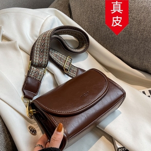 百搭單肩斜挎包寬肩帶時(shí)尚 新款 小方包 真皮包包女2025夏季 香港代購