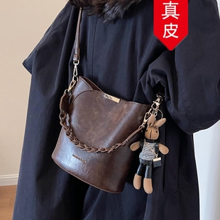 手提水桶包 高級質感百搭斜挎包爆款 香港代購 真皮包包女士2025新款