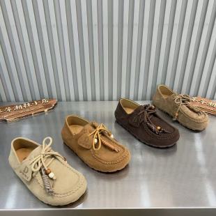 女春秋新款 女款 磨砂皮休閑氣質女鞋 懶人單鞋 達 子豆豆鞋 真皮博肯鞋