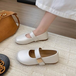 銀色瑪麗珍單鞋 配裙子軟底豆豆鞋 女2025秋夏季 晚晚小皮鞋 新款 法式