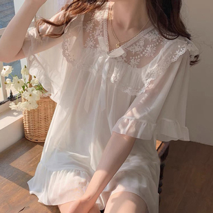 純欲風(fēng)蕾絲花邊可外穿家居服套裝 純色網(wǎng)紗睡衣女夏季 66662 星