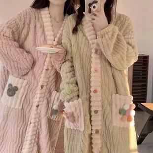 珊瑚絨法蘭絨可愛時尚 套裝 長款 長褲 女 家居服加厚睡衣長袖 秋冬新款
