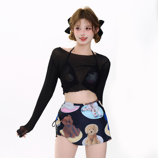 防曬 罩衫 涵韻海少女泳衣辣妹絕美可愛分體比基尼小胸聚攏裙式 長袖
