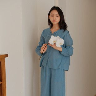家居服套 長(zhǎng)褲 朵朵可可睡衣女2025春夏新款 天絲棉花邊領(lǐng)口甜美長(zhǎng)袖