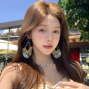 海邊度假風貝殼流蘇耳環女款 輕奢小眾高級感耳鉤超仙獨特絕美耳飾