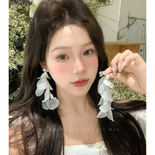 超仙花瓣流蘇珍珠耳釘女海邊氛圍感顯臉小耳環甜美氣質度假風耳飾