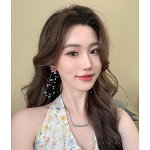 多巴胺彩色花朵流蘇耳釘女夏天海邊度假風(fēng)耳環(huán)小眾設(shè)計(jì)感夸張耳飾