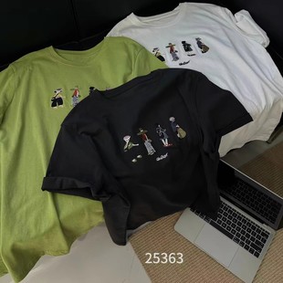 one四個刺繡小人T恤短袖 不退換 看好再拍 福利 特價