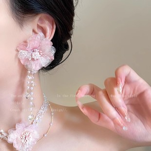 漂亮度假風浪漫粉色花朵耳環女輕奢感超仙多巴胺氣質耳墜