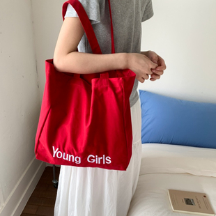 2025新款 韓系ins風帆布包女大容量簡約休閑百搭單肩包通勤托特包