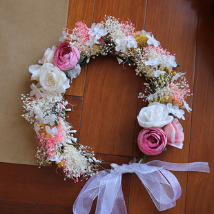 原創森系新娘結婚發箍伴娘干花滿天星花環海邊度假頭飾森女發飾