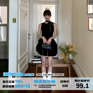 橘子樹在哪兒法式 黑色背心連衣裙女春夏赫本風顯瘦氣質名媛花苞裙